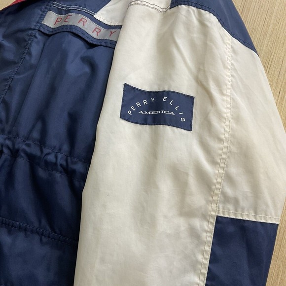 Vintage 90s Perry Ellis Mens XXL Red White Blue Windbreaker  Full Zip Jacket - Picture 12 of 16